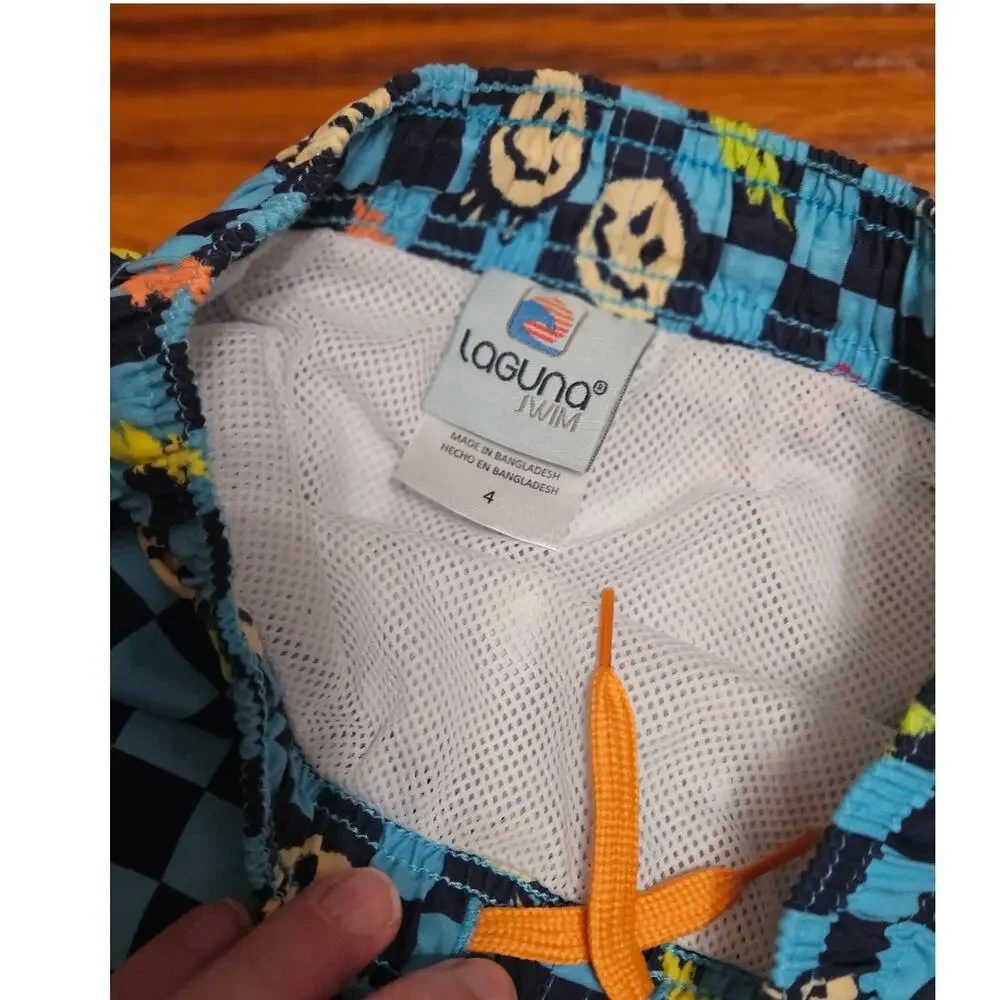 Laguna Swim UPF 50 Smiley Checkerboard Swim Trunks NWT Size 4 Boys